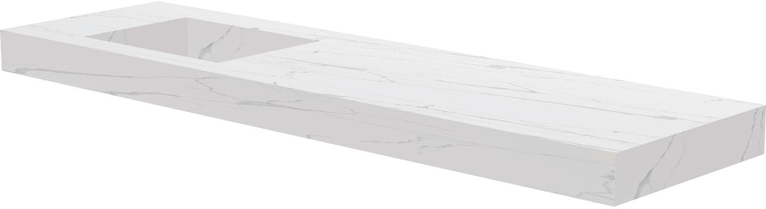 TABLET MARBRE CERAMIQUE PURO LAVABO S GAUCHE L180 H10 SANS TROU ROBINET WHITE CALACATTA