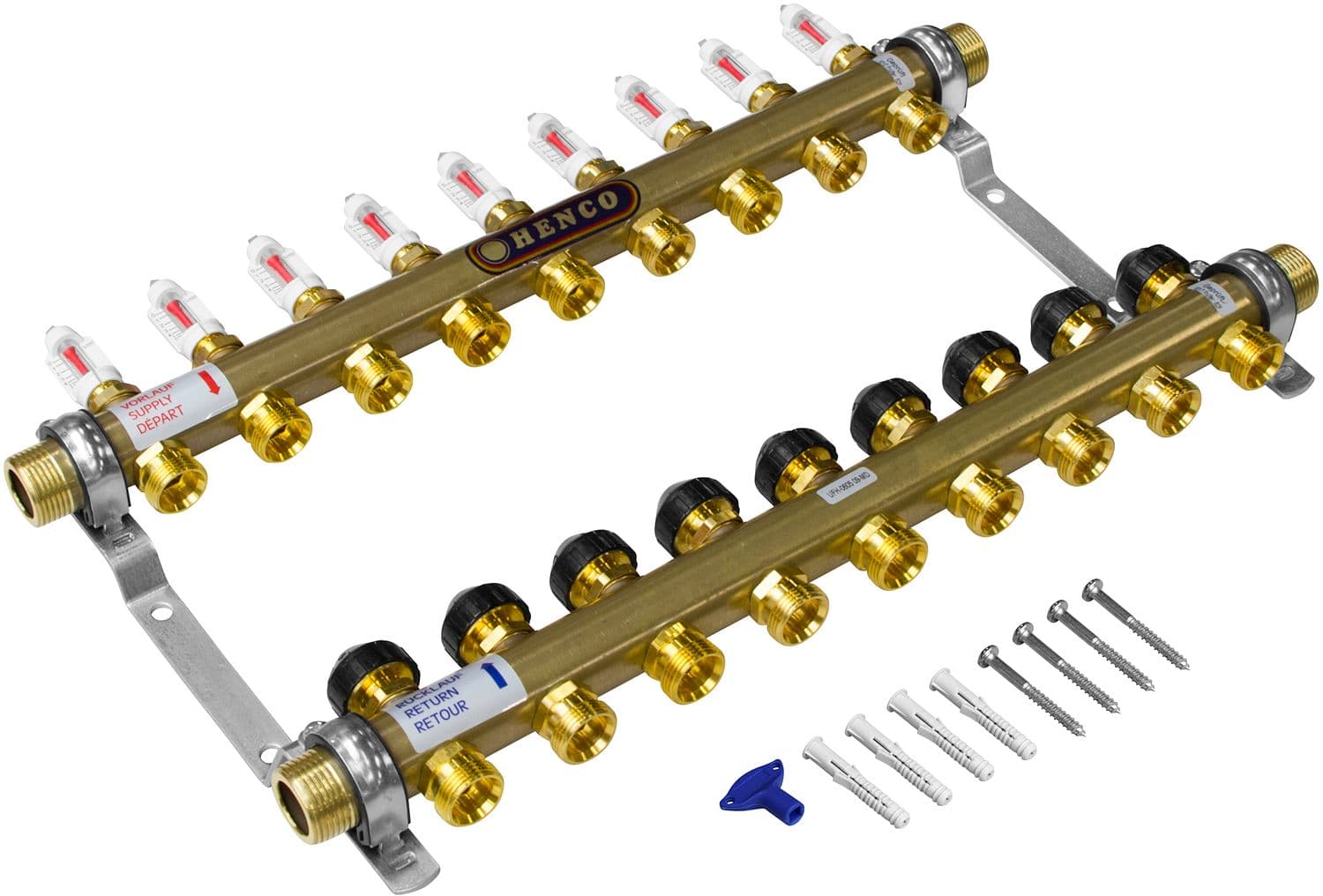 COLLECTEUR HENCO CHAUFFAGE SOL 4/4"M-9X3/4"EK AVEC DEBITMETRE