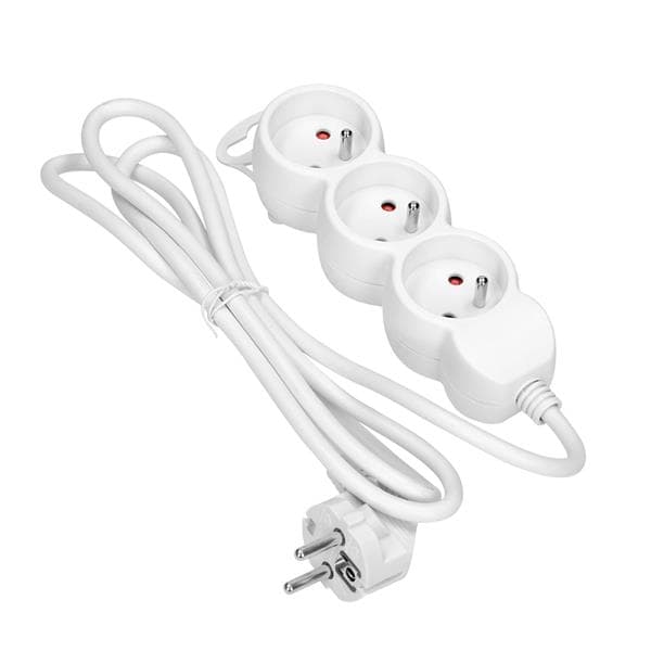 Bloc multiprises 3 x 2 pôles + T, 3m H05VV-F 3 x 1.0mm², Imax = 10A, Blanc