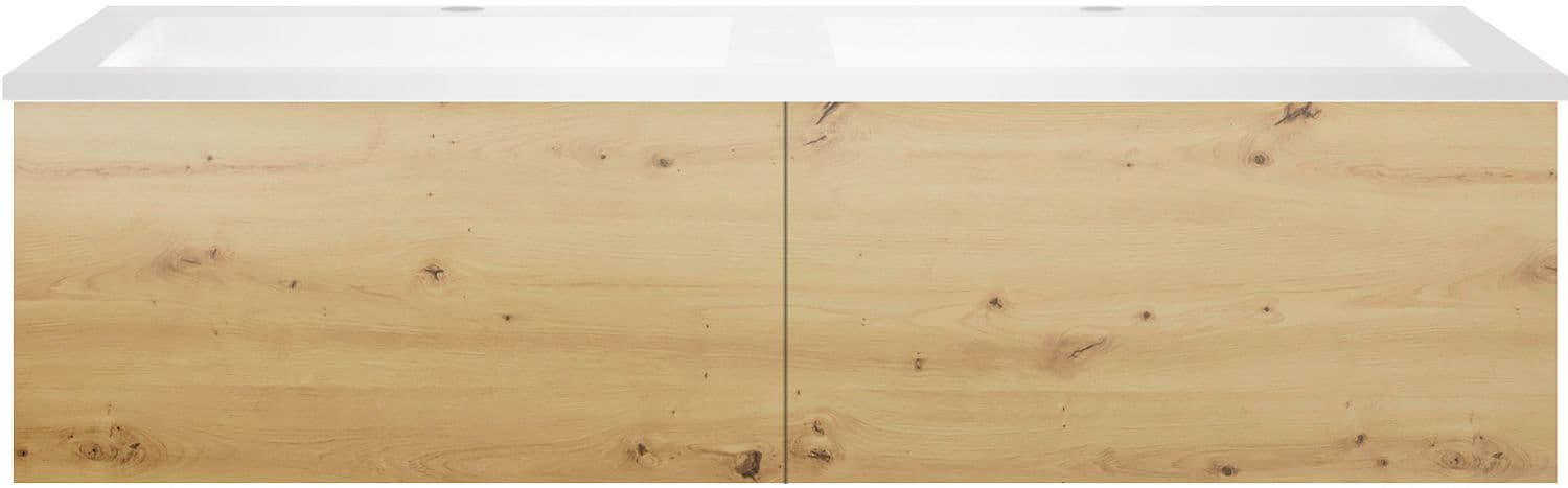 SOUS MEUBLE COFFEE 2 TIROIRS 120 DUO CHENE URBAN +DOUBLE LAVABO EN MARBRE SYNTHETIQUE BLANC MAT