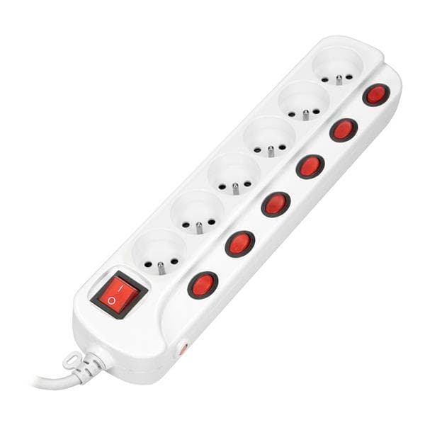 Bloc multiprise avec interrupteurs marche / arrêt indépendants pour 6 prises, câble 3 x 1mm², 1.5m
