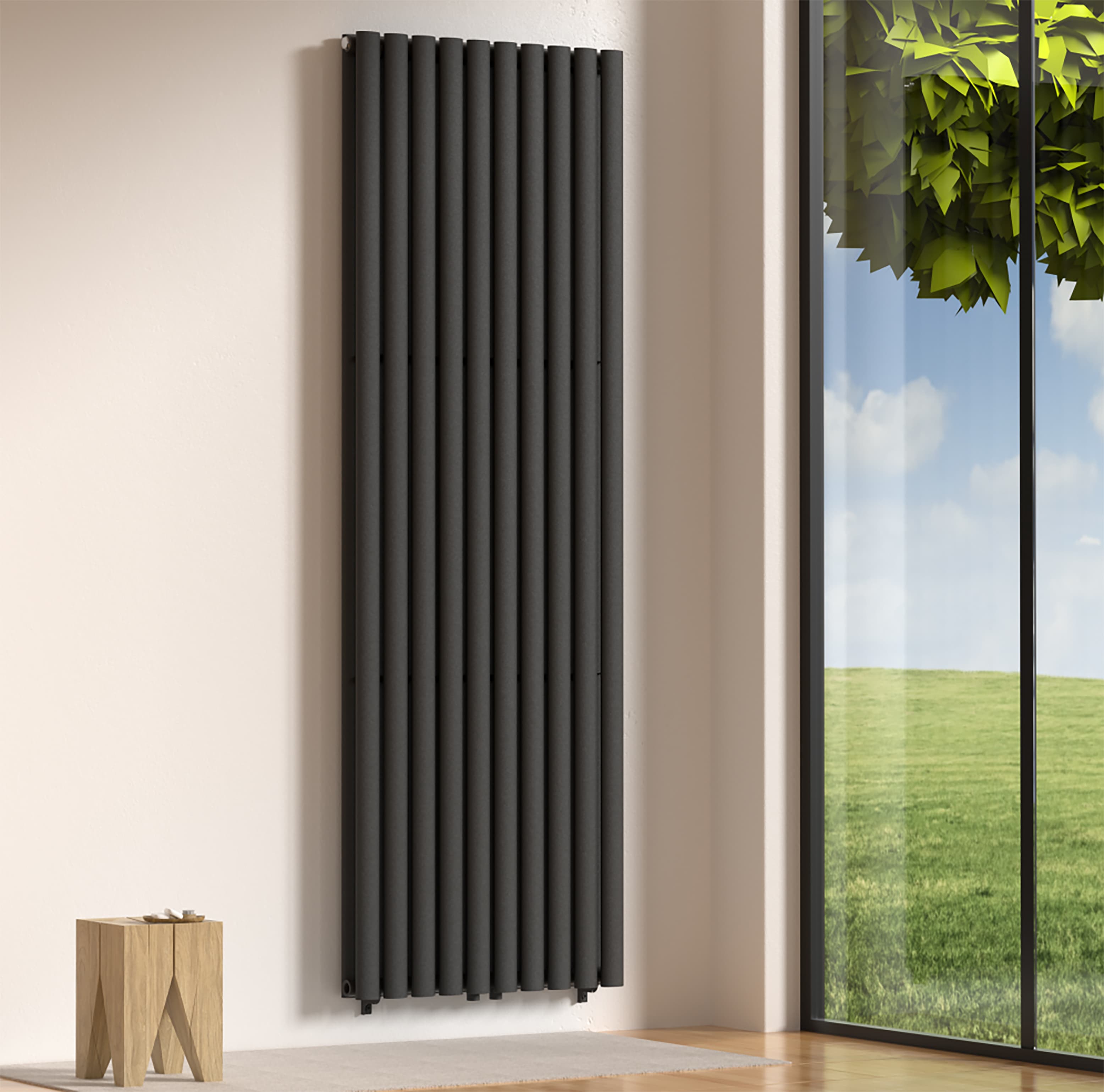 VERTI OVAL RADIATEUR - 1800X600 - DOUBLE - 2X10 ÉLÉMENTS - 2050W - NOIR MAT