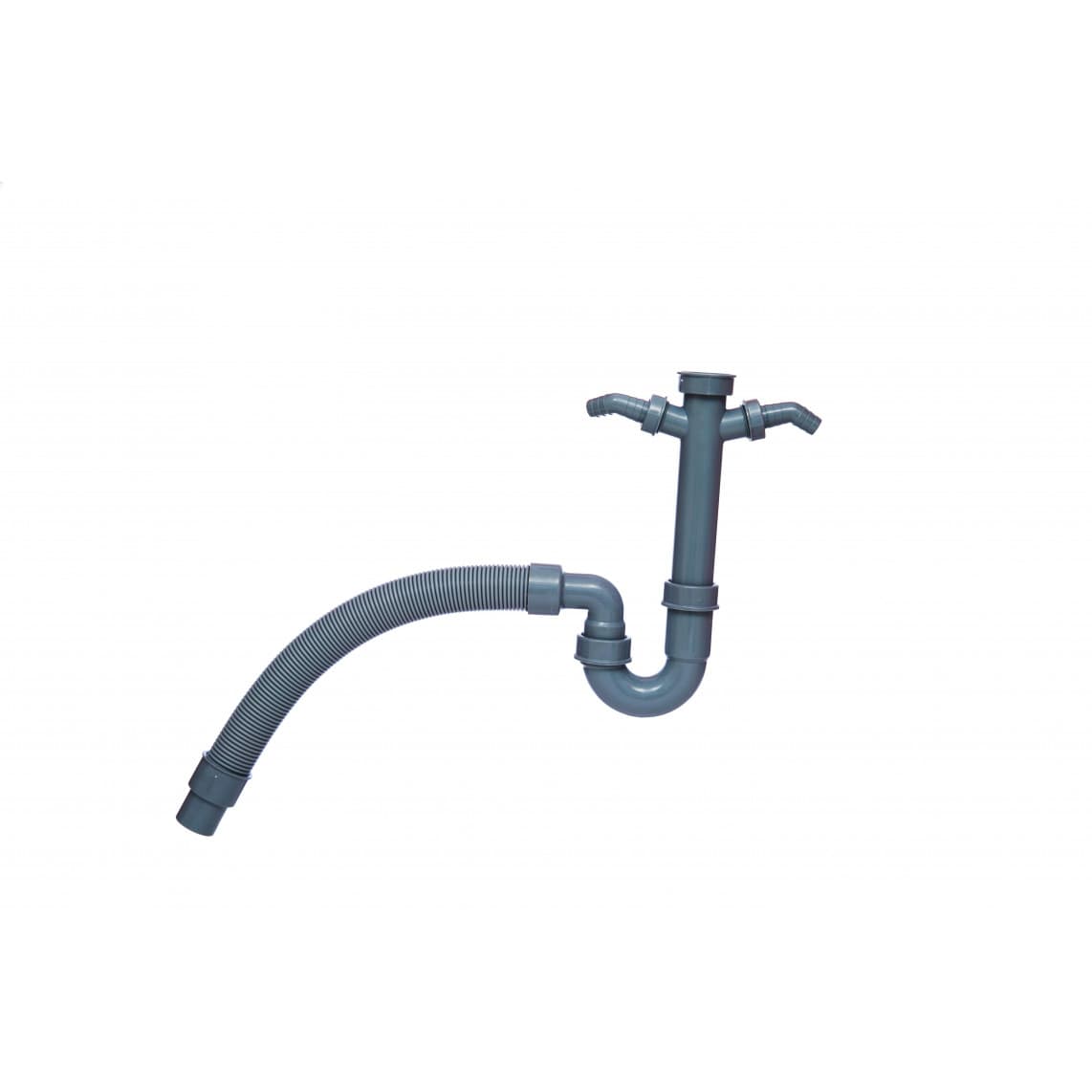98836649 ECO-SAVE KS Evier flexible-siphon tubulaire, Gris, 1 1/2" F x DN 40/50 mm, avec 3/4" raccordement d'appareil double
