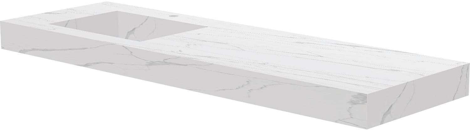 TABLET MARBRE CERAMIQUE PURO LAVABO S GAUCHE L160 H10 +TROU ROBINET WHITE CALACATTA