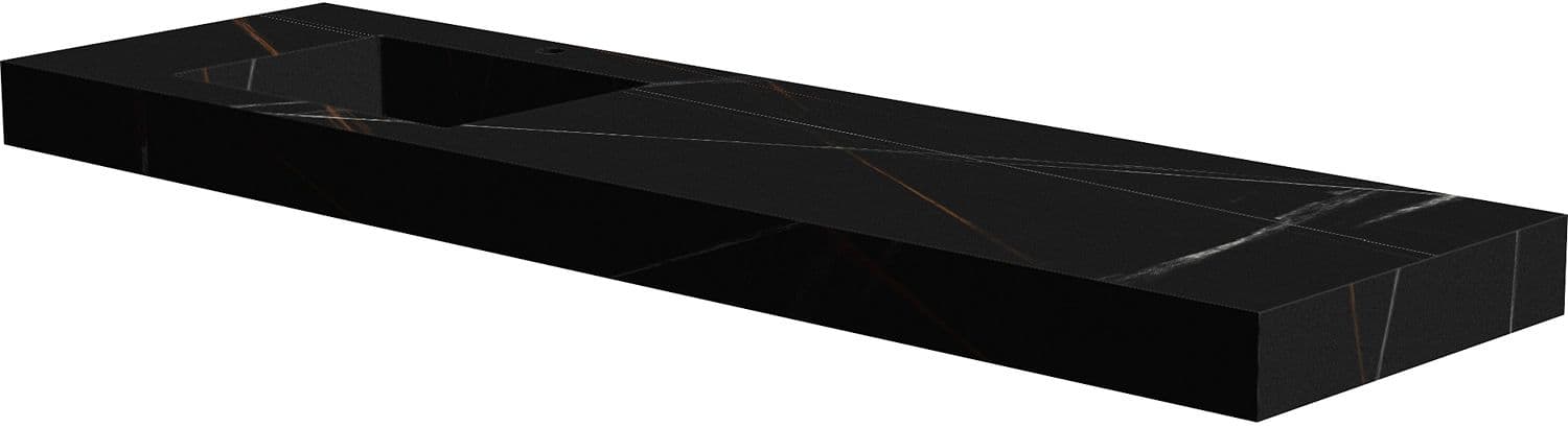 TABLET MARBRE CERAMIQUE PURO LAVABO S GAUCHE L180 H10 1TROU ROBINET BAMBOO BLACK