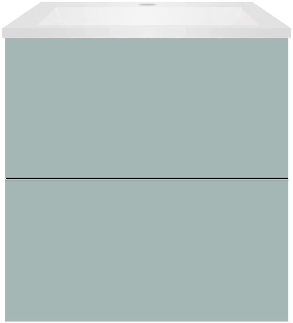 SOUS MEUBLE COFFEE 2 TIROIRS 60 BLEU AZUR DOUX MAT+LAVABO EN MARBRE SYNTHETIQUE BLANC MAT