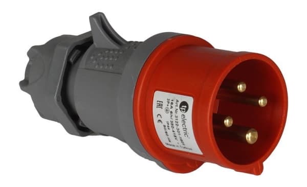 Fiche CEE mâle 4 x 32A 380 - 415Vac Rouge IP44 avec raccords rapides