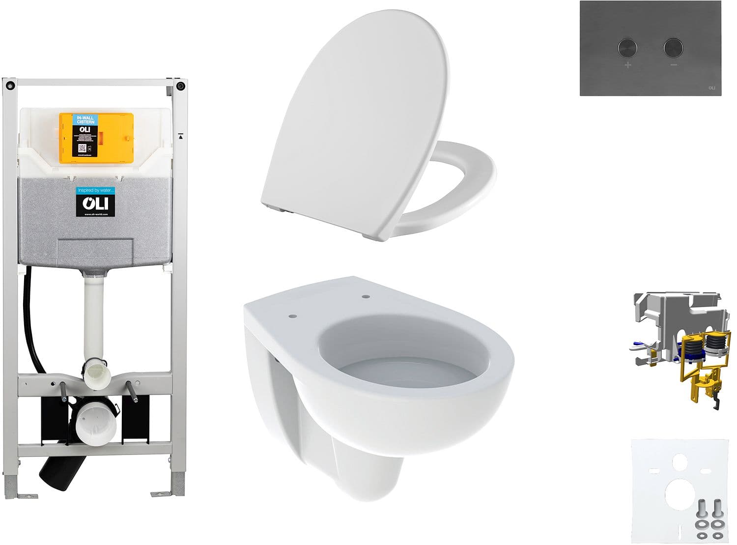 WALLFIX OLI WC SUSPENDU BASTIA D600 SOFTCLOSE + LIFT-OFF BLINK GUN METAL