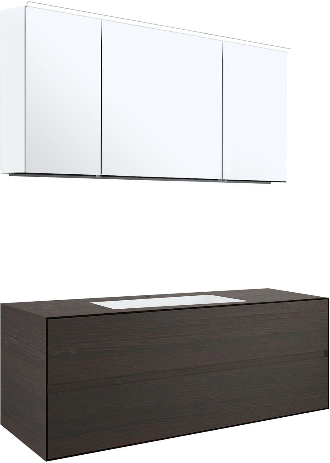 MEUBLE 2 TIROIRS+ LAVABO SOUS ENCASTRER CENTRAL TENSO 140CM +TROU ROBINET WENGE AVEC ARMOIRE TOILETTE