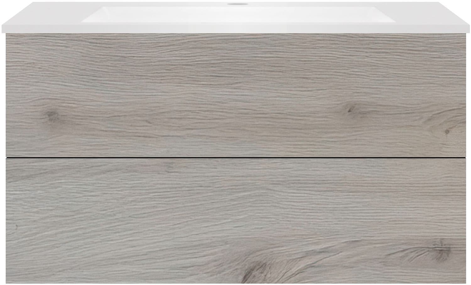 SOUS MEUBLE COFFEE 2 TIROIRS 100 CHENE ARGENT+LAVABO EN MARBRE SYNTHETIQUE BLANC