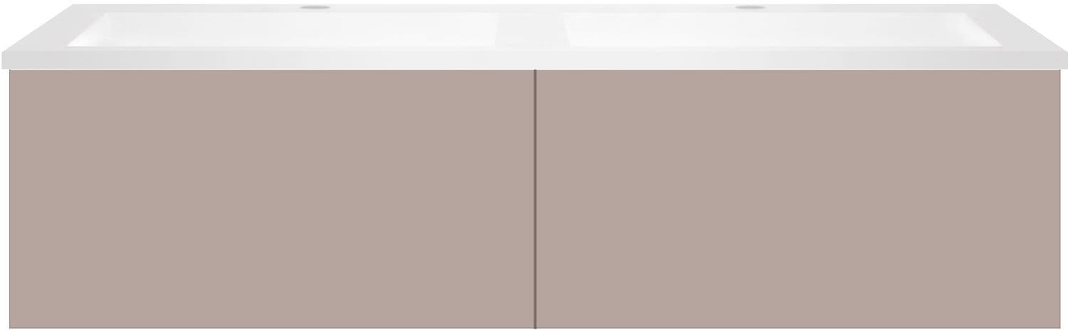 SOUS MEUBLE COFFEE 2 TIROIRS 120 DUO BASALTGRIJS +DOUBLE LAVABO EN MARBRE SYNTHETIQUE BLANC MAT