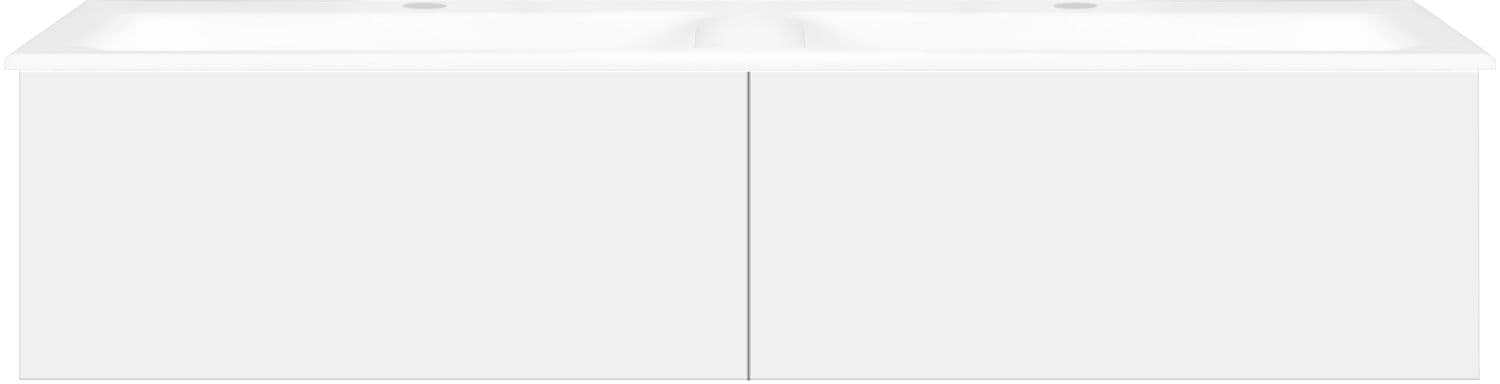 SOUS MEUBLE COFFEE 2 TIROIRS 140 DUO BLANC MAT + DOUBLE LAVABO PORCELAINE BLANC