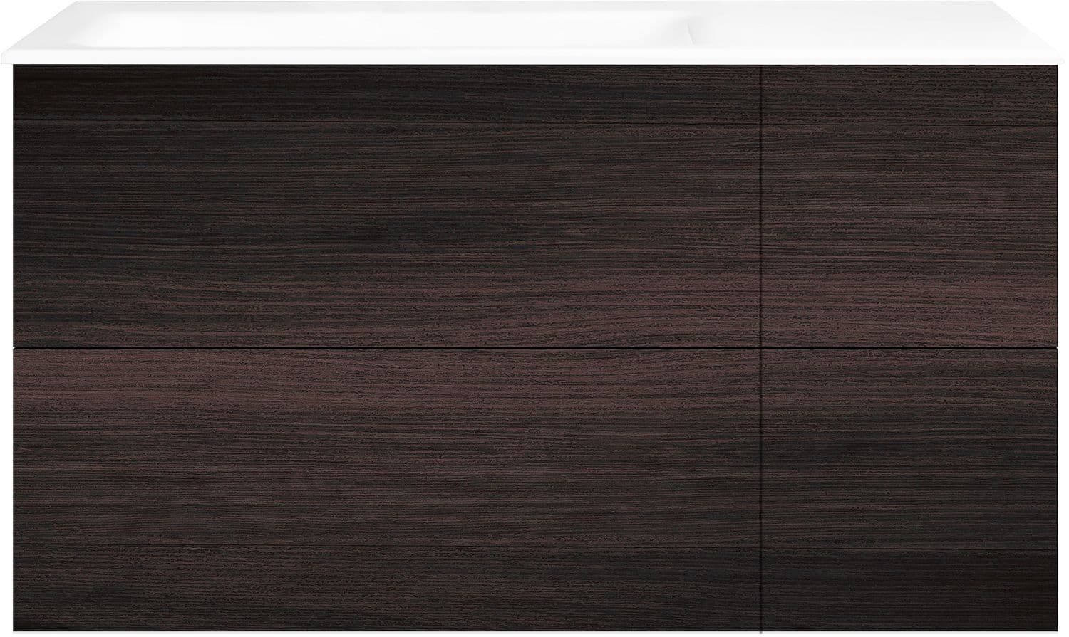 SOUS MEUBLE COFFEE 4 TIROIRS 110 CHENE DECOR MOKKA+LAVABO GAUCHE PORCEL.SNS TROU ROBINET BLANC