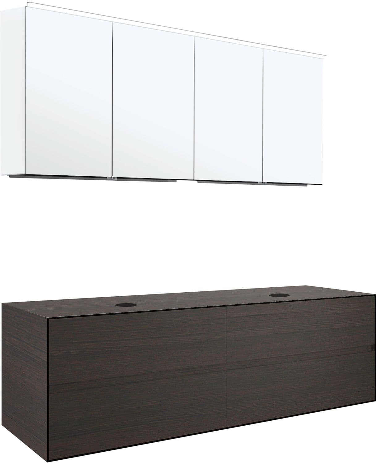 MEUBLE 4 TIROIRS+ TABLET POUR 2 LAVABOS A POSER TENSO 160CM SANS TROUS ROBINETS WENGE AVEC ARMOIRE TOILETTE