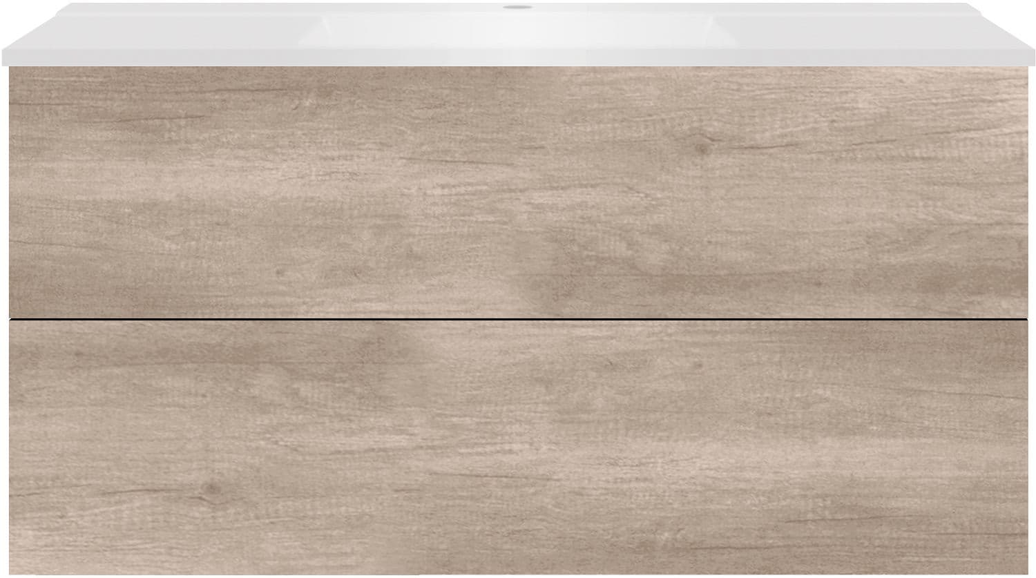 SOUS MEUBLE COFFEE 2 TIROIRS 120 CHENE DECOR FLANELLE+LAVABO BLANC MAT