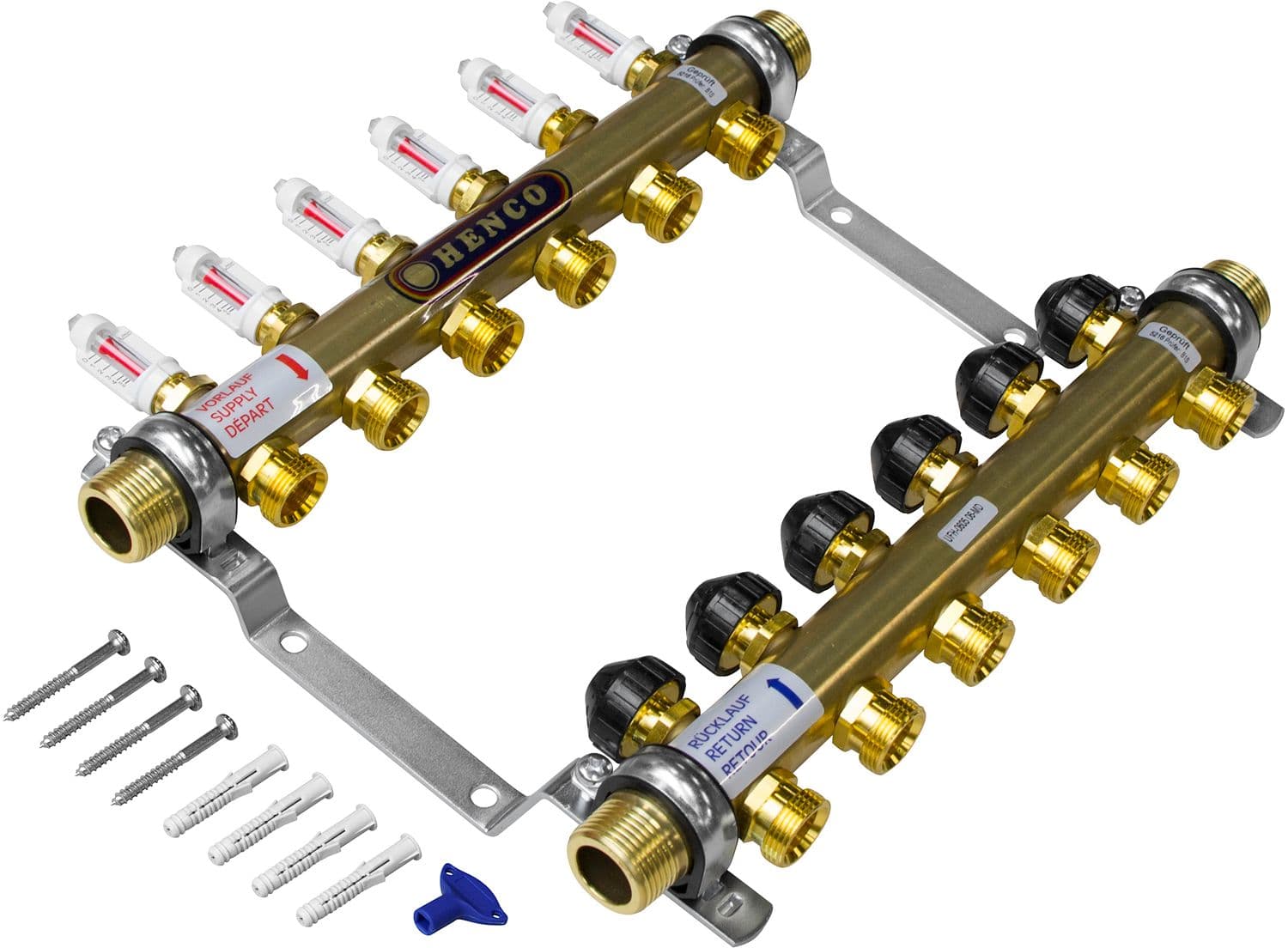 COLLECTEUR HENCO CHAUFFAGE SOL 4/4"M-6X3/4"EK AVEC DEBITMETRE