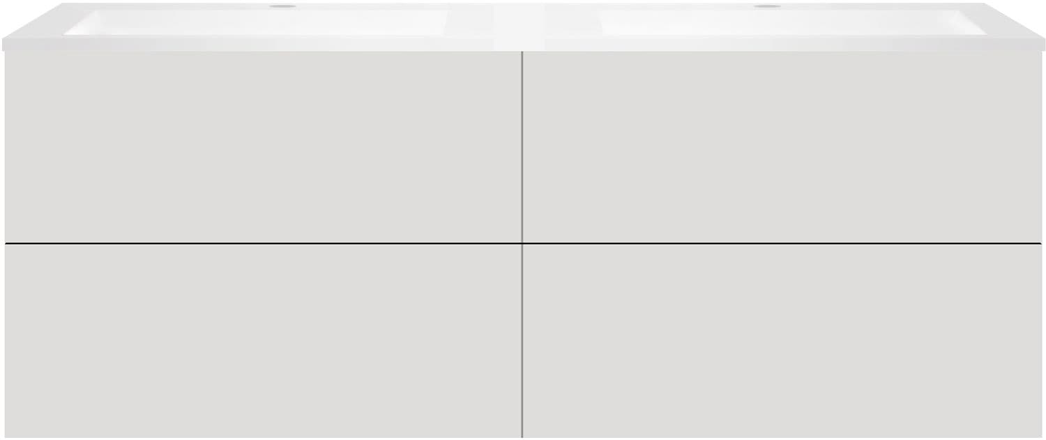 SOUS MEUBLE COFFEE 4 TIROIRS 160 DUO GRIS VELOURS MAT +DOUBLE LAVABO EN MARBRE SYNTHETIQUE BLANC