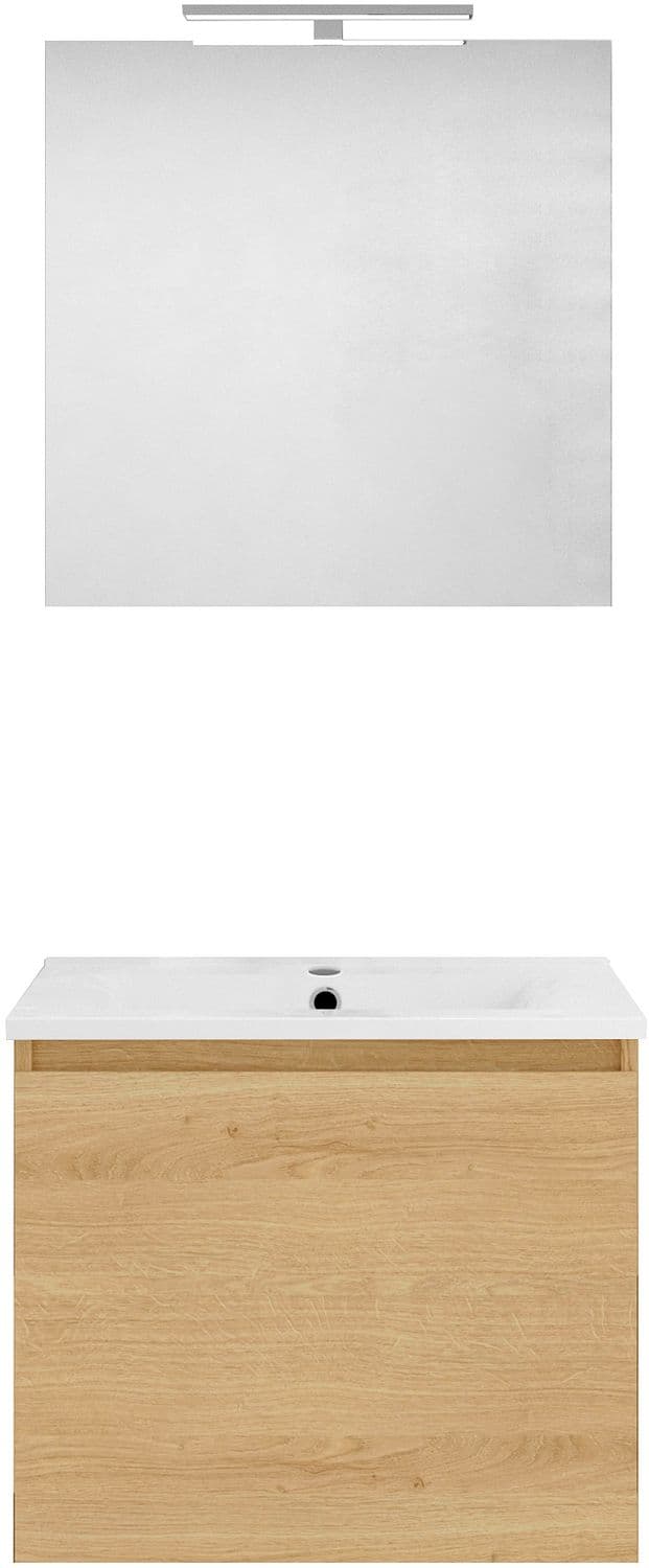 MEUBLE FORM 60CM SOLO 1 TIROIR PORCELAINE +MIROIR CHENE NORDIC