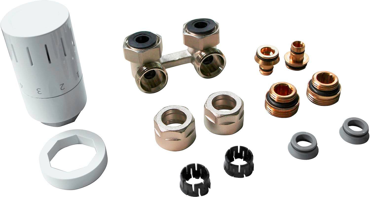 KIT DE ROBINET THERMOSTATIQUE DESIGN UNI 8 EQUERRE AVEC RACCORDS 16MM