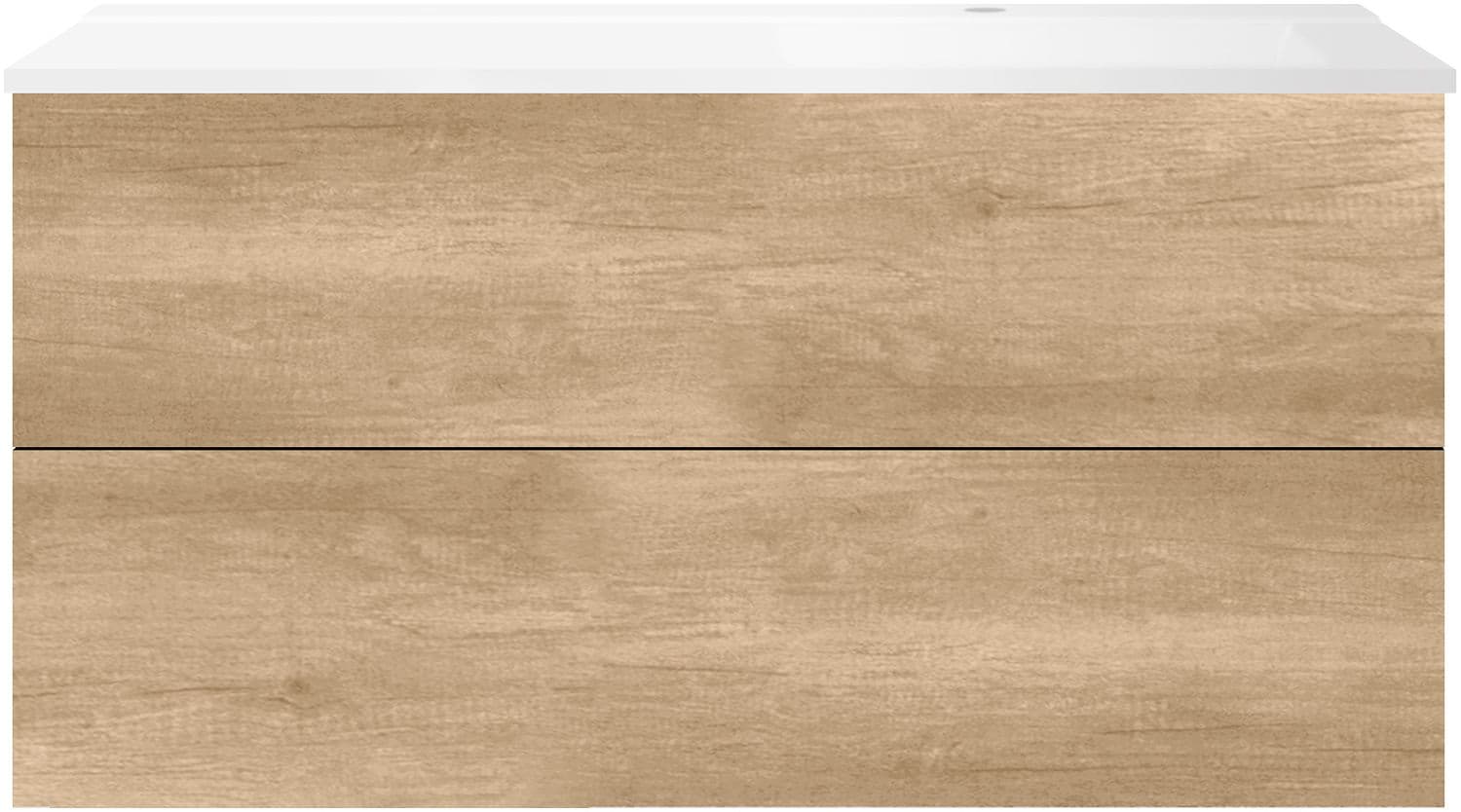SOUS MEUBLE COFFEE 2 TIROIRS 120 CHENE DECOR CACHMIRE+LAVABO DROITE BLANC MAT
