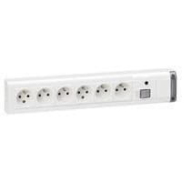 Bloc multiprises 6 x (2 pôles + T) + interrupteur 2P 10 / 16A 250V Blanc sans cordon