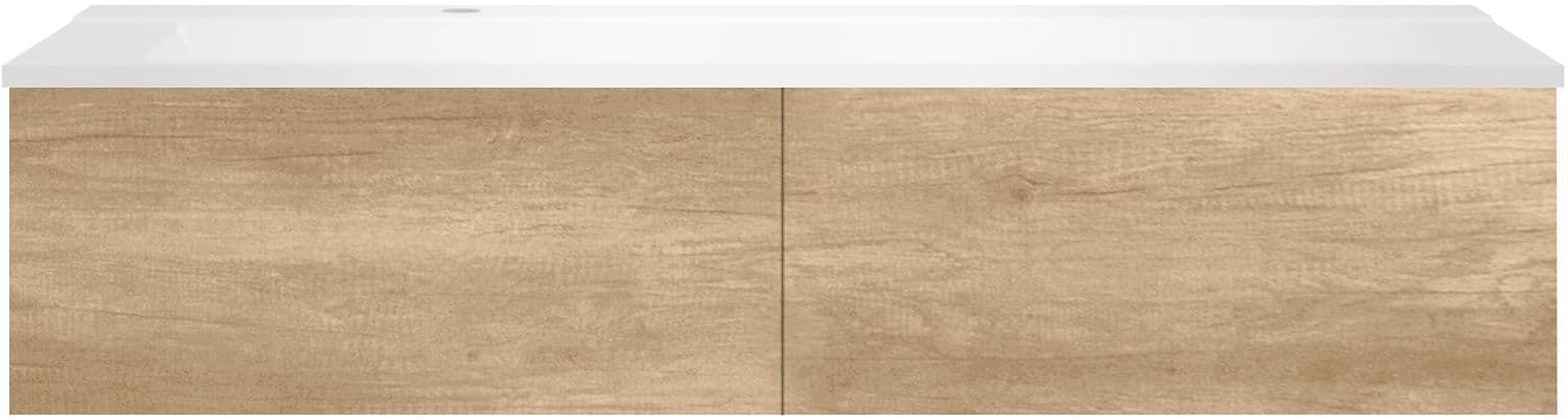SOUS MEUBLE COFFEE 2 TIROIRS 140 CHENE DECOR CACHMIRE+LAVABO GAUCHE BLANC