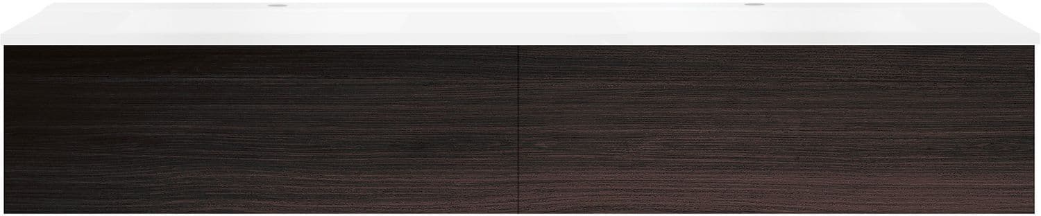 SOUS MEUBLE COFFEE 2 TIROIRS 180 DUO CHENE DECOR MOKKA +DOUBLE LAVABO BLANC MAT