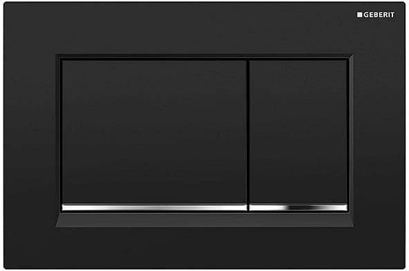 PLAQUE DE COMMANDE 2 TOUCHES SIGMA20 CARRE GEBERIT NOIR MAT AVEC BANDES DESIGN EN CHROMé BRILLANT