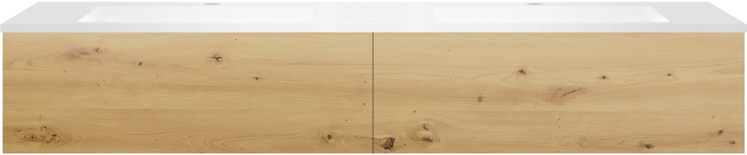 SOUS MEUBLE COFFEE 2 TIROIRS 180 DUO CHENE URBAN +DOUBLE LAVABO EN MARBRE SYNTHETIQUE BLANC