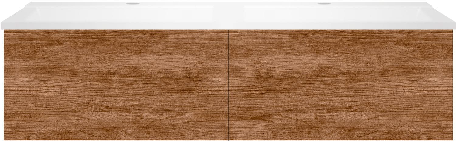 SOUS MEUBLE COFFEE 2 TIROIRS 120 DUO TECTONA DECOR CANNELLE +DOUBLE LAVABO BLANC MAT