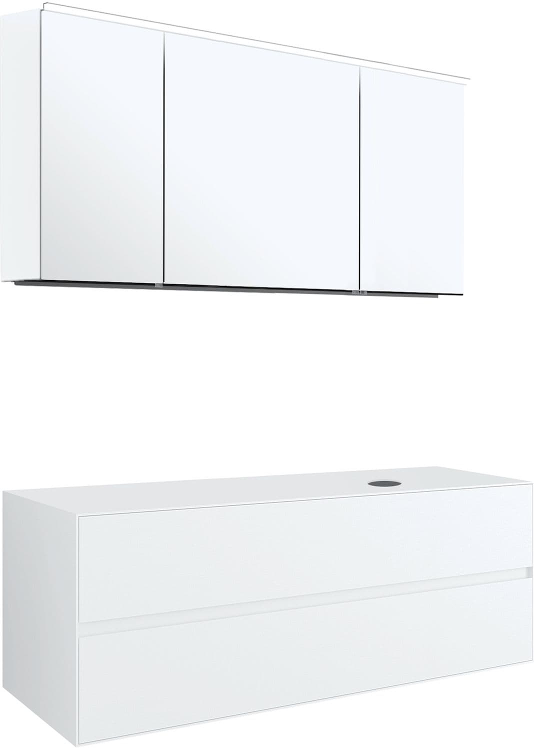 MEUBLE 2 TIROIRS+ TABLET POUR LAVABO A POSER DROITE TENSO 140CM SANS TROU ROBINET BLANC AVEC ARMOIRE TOILETTE