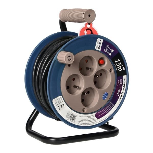 Cable reel, Grey. power supply: 4 x 250Vac; maximum load: 2500W; 15m cable, Grey