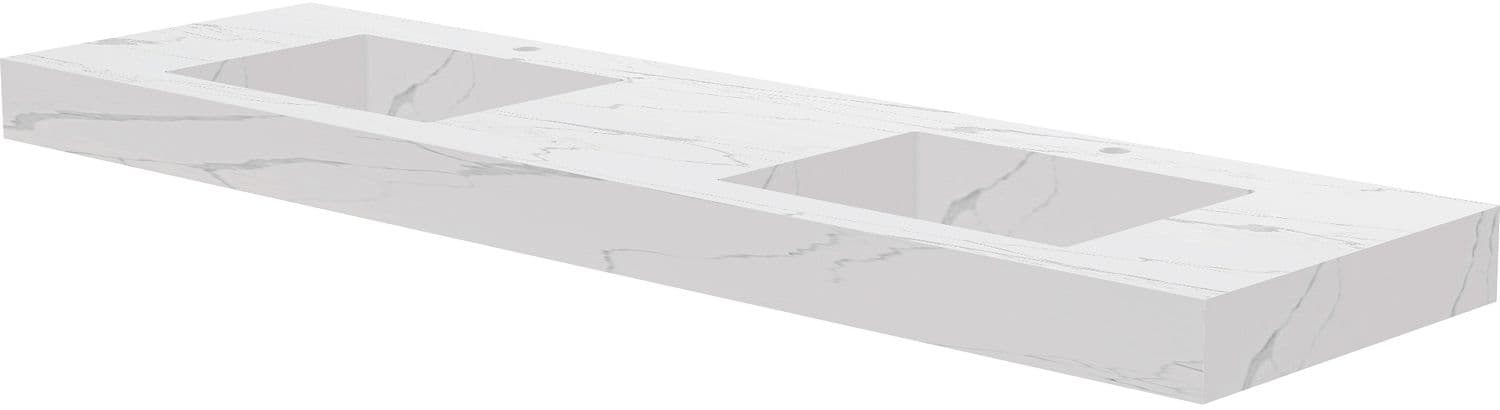 TABLET MARBRE CERAMIQUE PURO LAVABO S DOUBLE L180 H10 +TROU ROBINETS WHITE CALACATTA
