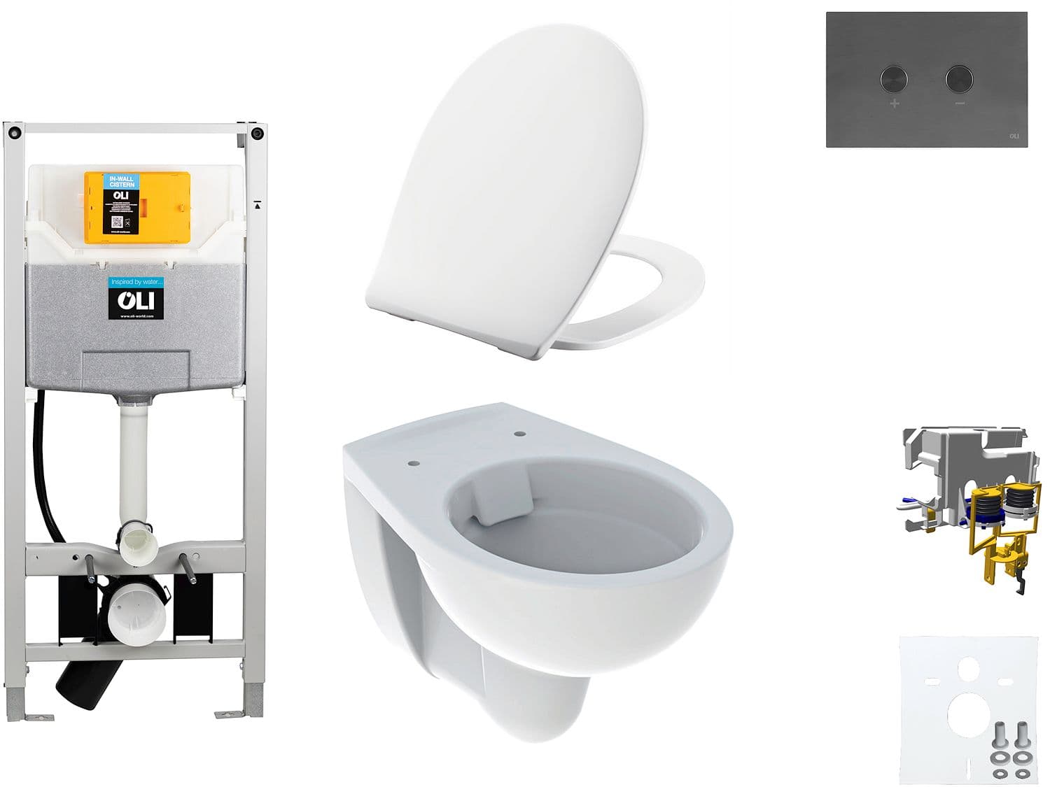 WALLFIX OLI WC SUSPENDU BASTIA RIMFREE PERSSALIT T SOFTCLOSE + LIFT-OFF BLINK GUN METAL