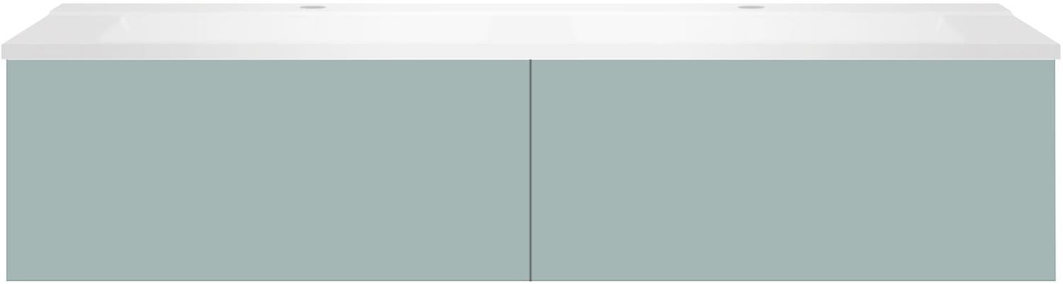 SOUS MEUBLE COFFEE 2 TIROIRS 140 DUO BLEU AZUR DOUX MAT +DOUBLE LAVABO BLANC MAT