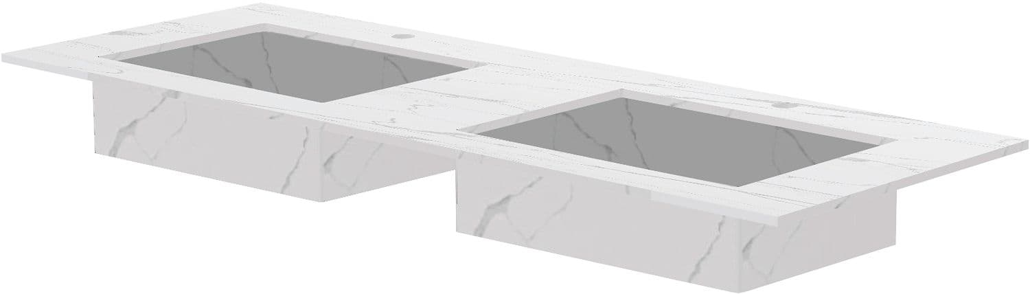 TABLET MARBRE CERAMIQUE PURO LAVABO S DOUBLE L140 H1,2 +TROU ROBINETS WHITE CALACATTA