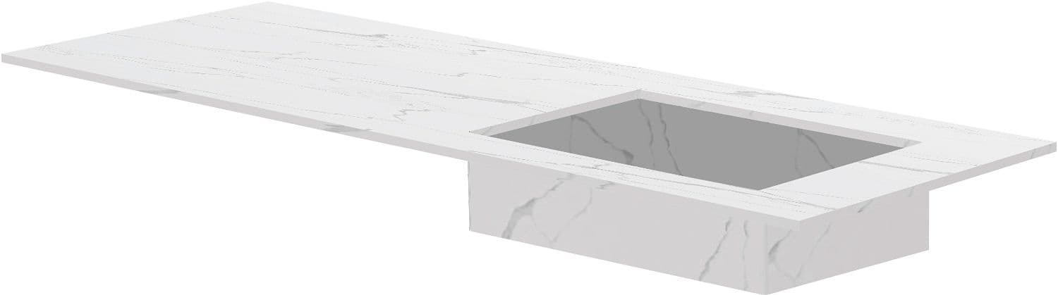 TABLET MARBRE CERAMIQUE PURO LAVABO S DROITE L140 H1,2 SANS TROU ROBINET WHITE CALACATTA