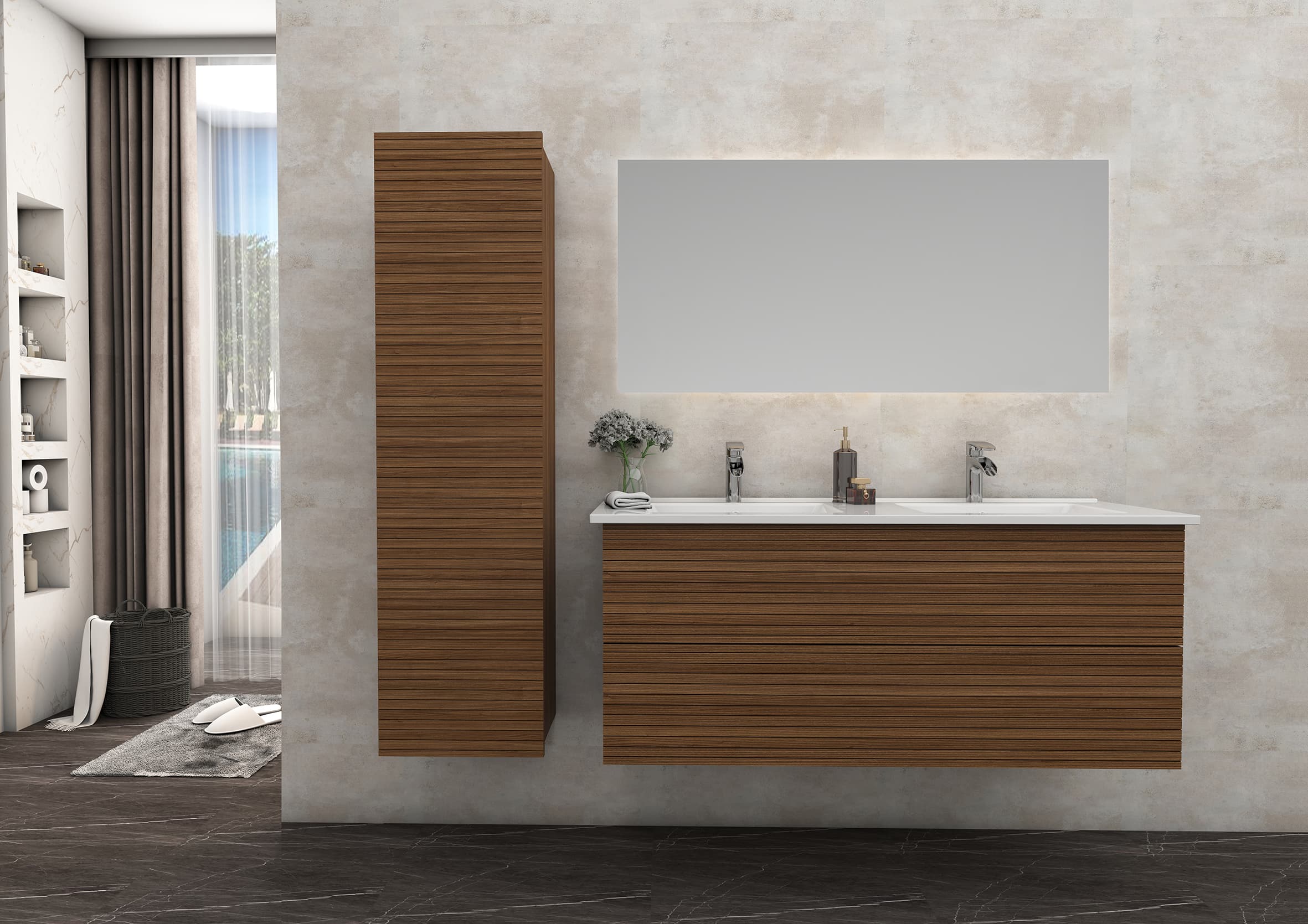 ELITE MEUBLE SOUS-PLAN AVEC RELIEF HORIZONTAL (120CM) - MARRON