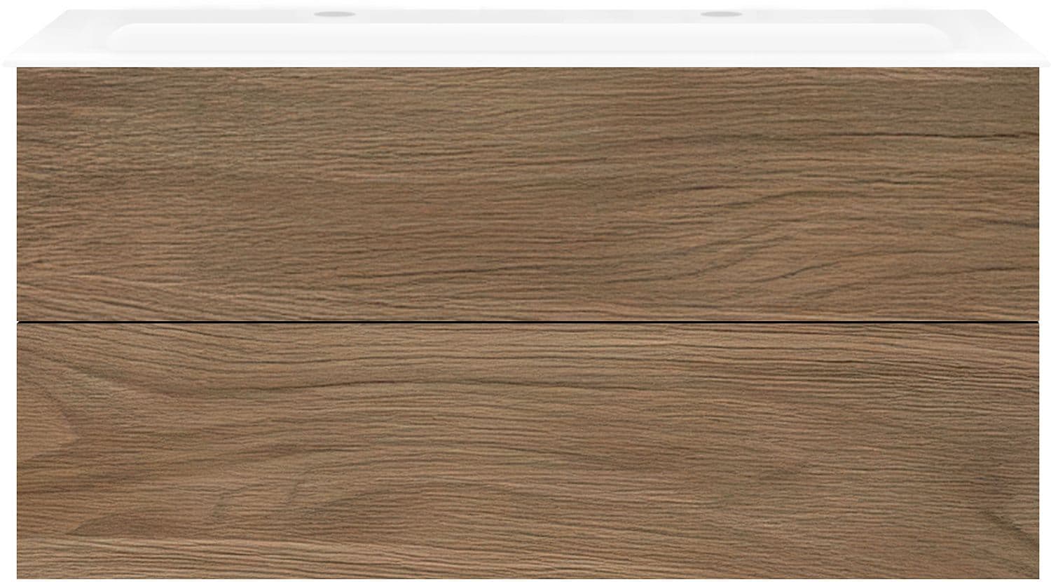 SOUS MEUBLE COFFEE 2 TIROIR 120 CHENE CARAMELLE + LAVABO 2 TROUS ROBINET EN PORCELAINE BLANC