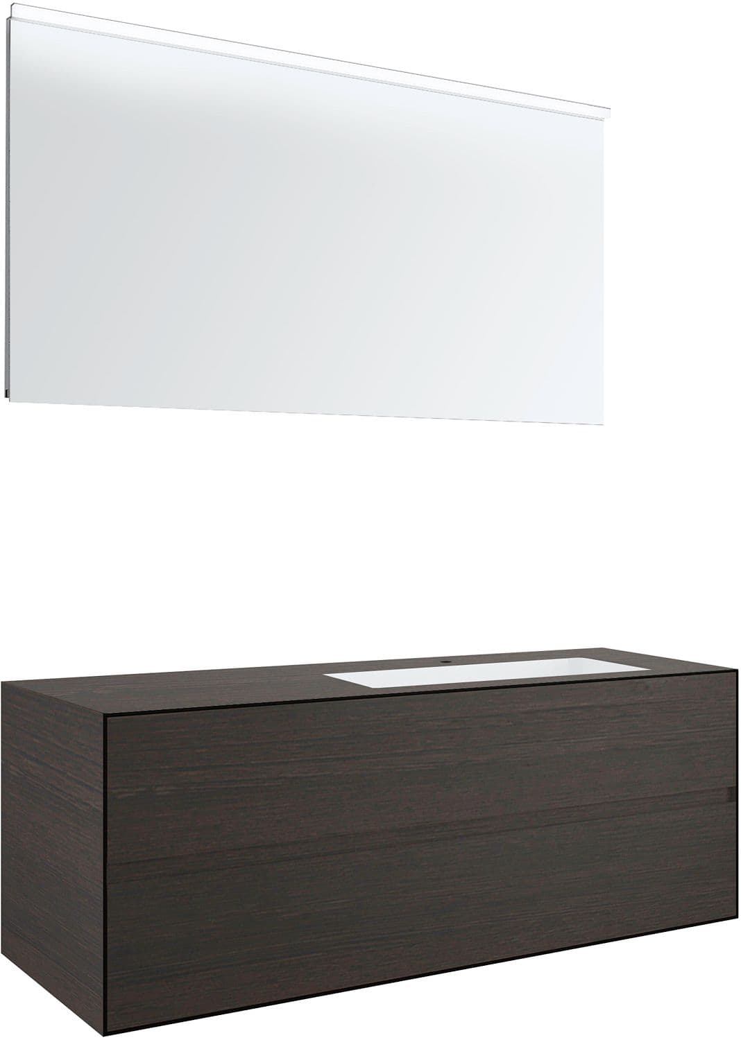 MEUBLE 2 TIROIRS+ LAVABO SOUS ENCASTRER DROITE TENSO 140CM +TROU ROBINET WENGE AVEC MIROIR