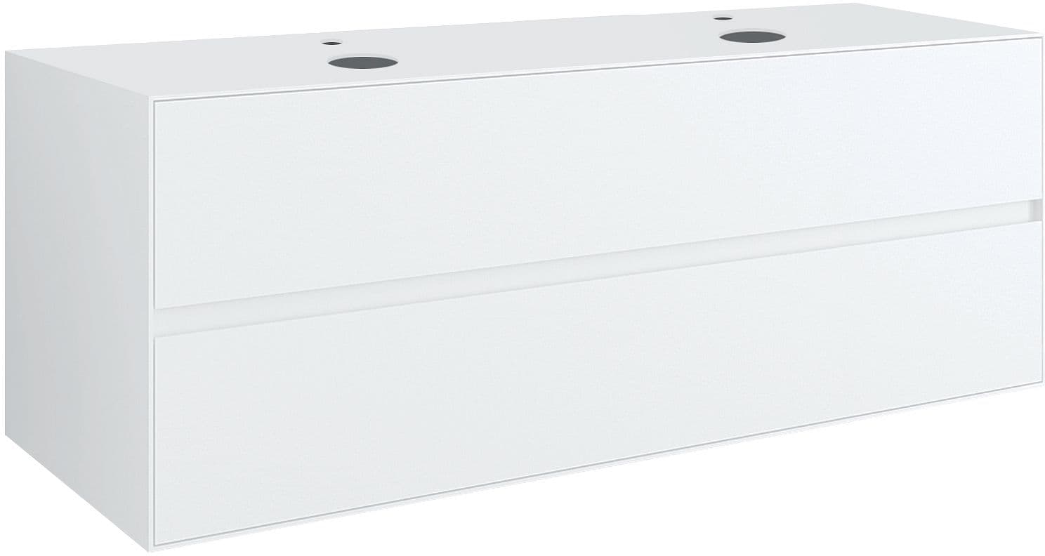 SOUS MEUBLE 2 TIROIRS+ TABLET POUR 2 LAVABOS A POSER TENSO 140CM +TROUS ROBINETS BLANC