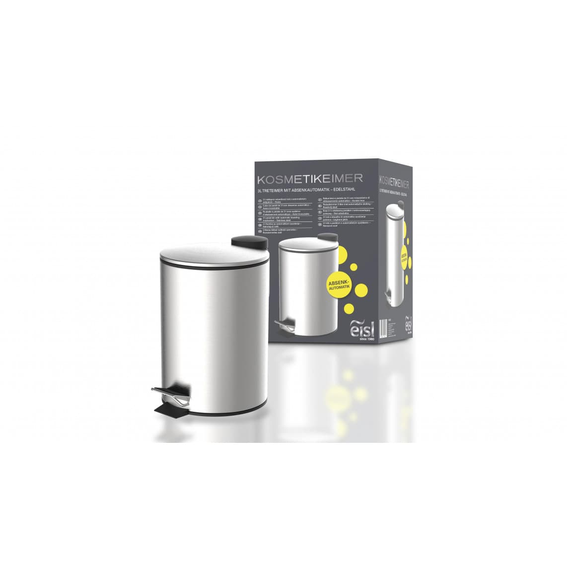 BA0300 poubelle cosmétique à pédale, acier inoxydable, env. 3 l, avec frein de chute