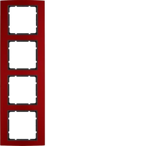 Plaque de recouvrement 4 postes Berker B.3 Alu, Rouge / Anthracite