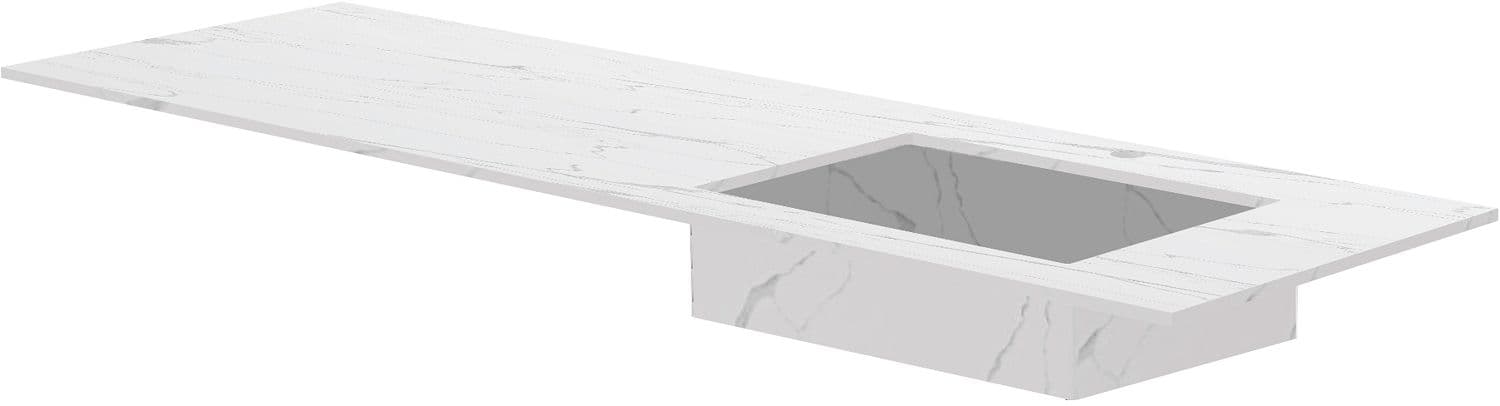TABLET MARBRE CERAMIQUE PURO LAVABO S DROITE L160 H1,2 +TROU ROBINET WHITE CALACATTA