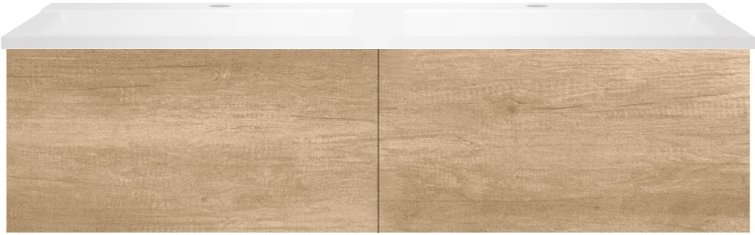 SOUS MEUBLE COFFEE 2 TIROIRS 120 DUO CHENE DECOR CACHMIRE +DOUBLE LAVABO BLANC MAT