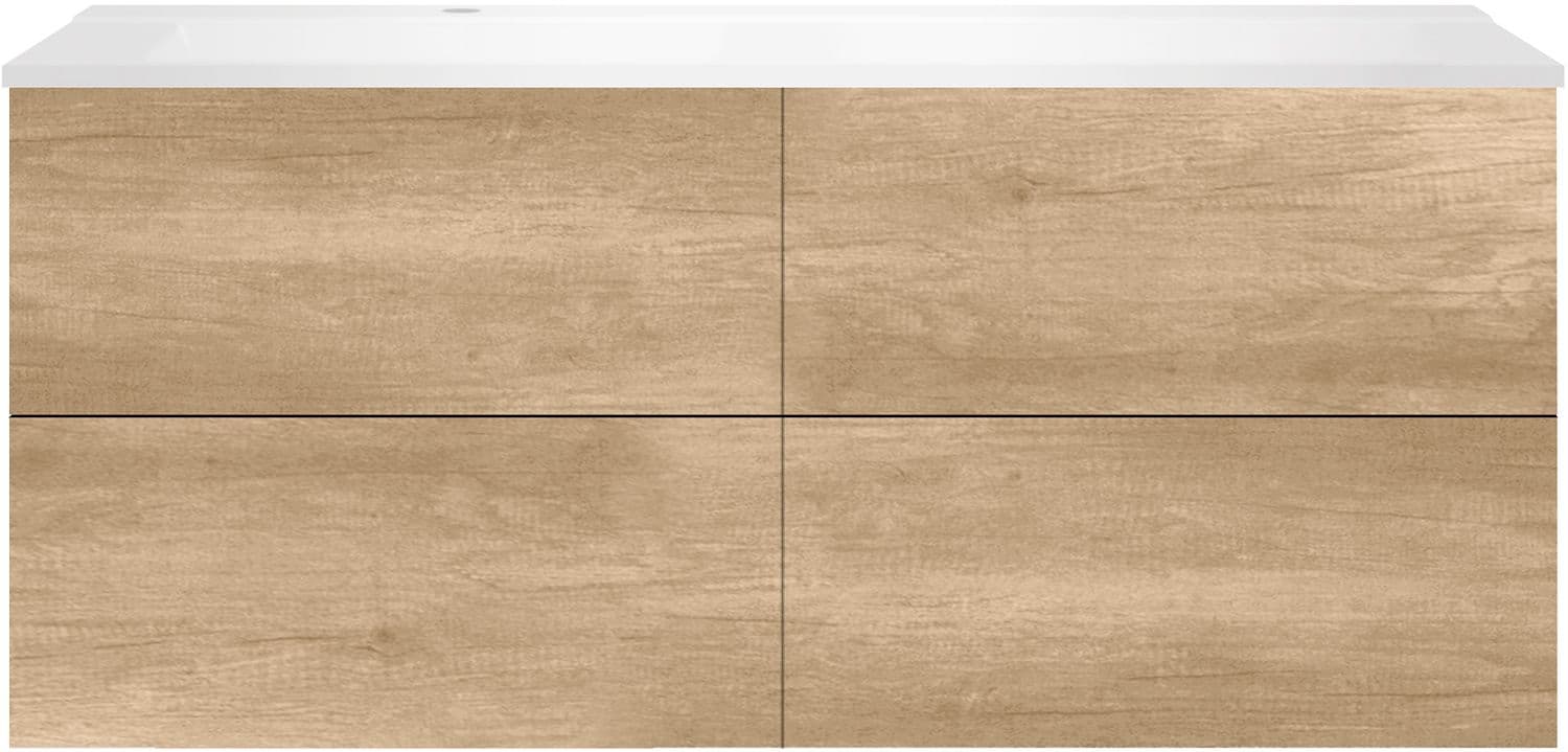 SOUS MEUBLE COFFEE 4 TIROIRS 140 CHENE DECOR CACHMIRE+LAVABO GAUCHE BLANC