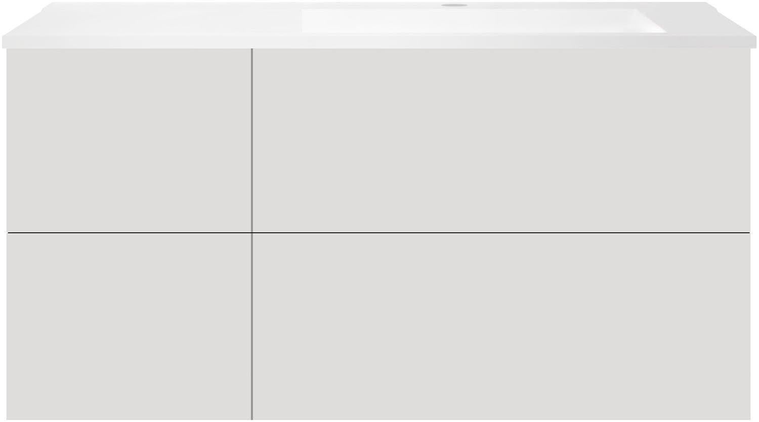 SOUS MEUBLE COFFEE 4 TIROIRS 120 GRIS VELOURS MAT+LAVABO DROITE EN MARBRE SYNTHETIQUE BLANC MAT