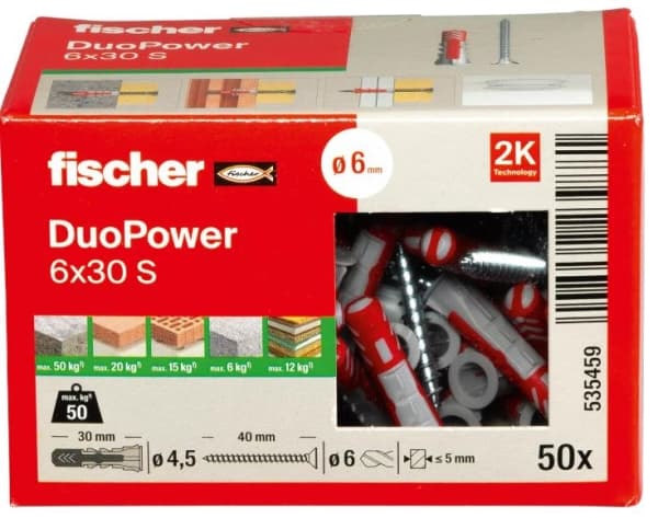 Fischer cheville plus vis Duopower 6 x 30mm (4.5 x 40mm)