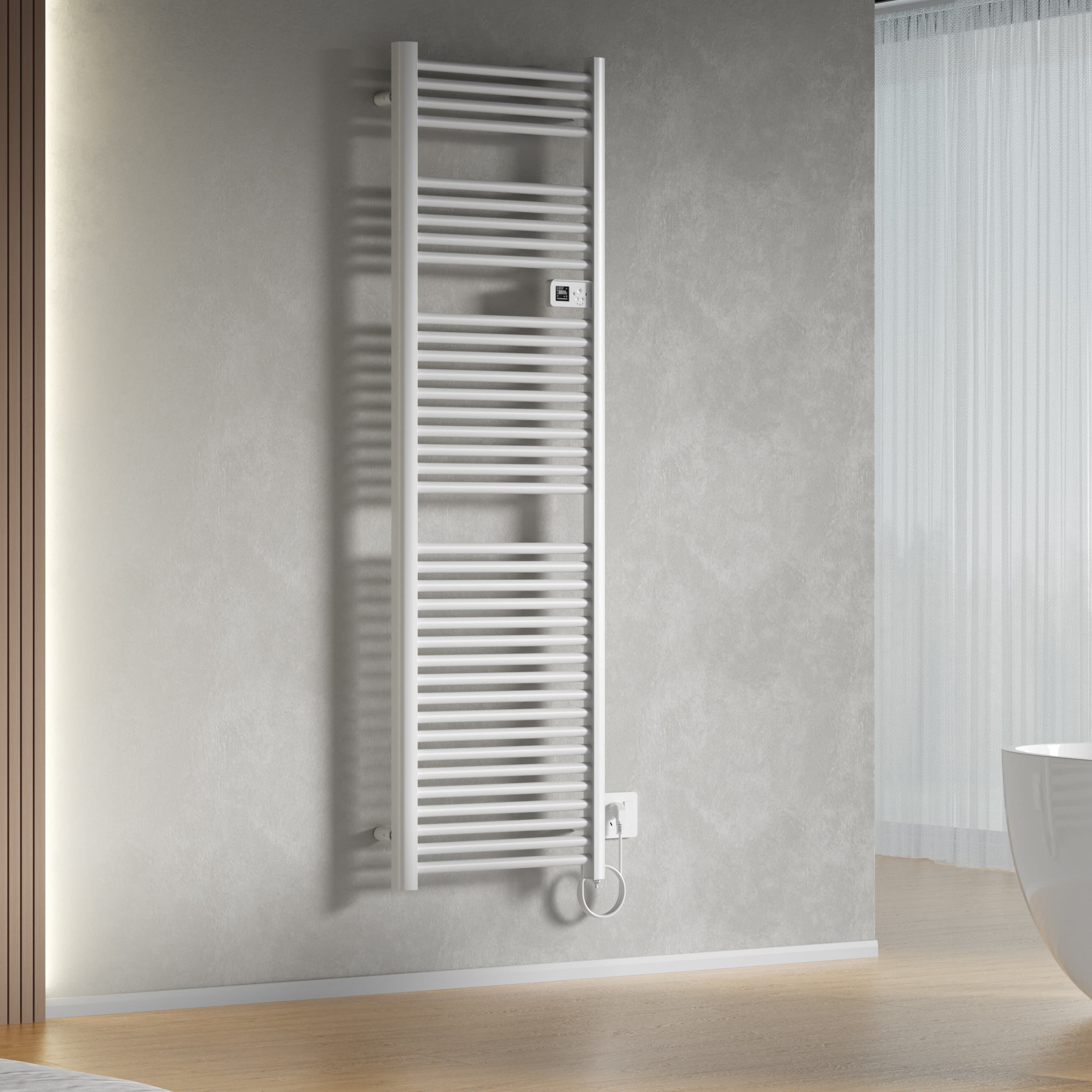 BELRAD SÈCHE-SERVIETTES ÉLECTRIQUE – AVEC THERMOSTAT NUMÉRIQUE PROGRAMMABLE – SMART WIFI - 1000W – 1800X540X133 MM – BLANC BRILLANT