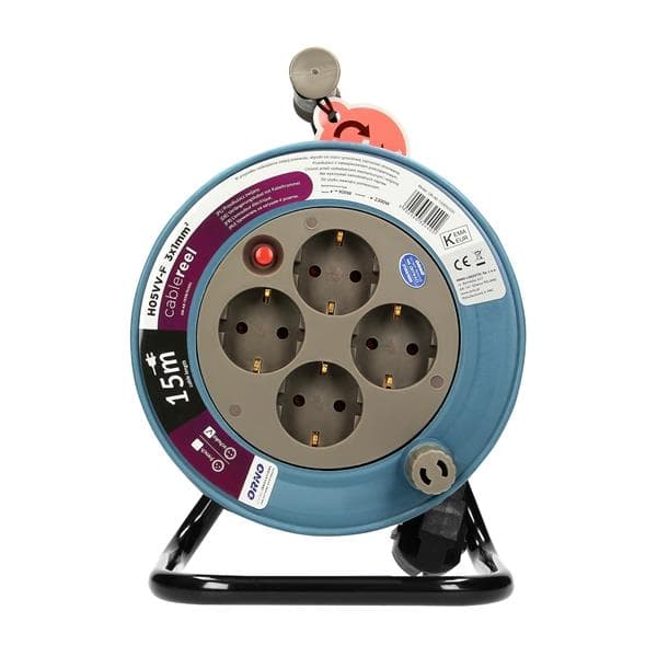 Enrouleur de câble, Gris, alimentation Schuko: 4 x 250 Vac; charge maximale: 2500W; Câble de 15 m, G
